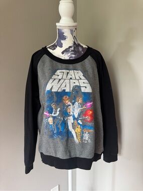 Star Wars Raglan Crewneck Sweatshirt - Grey & Black with Multicolour Graphic